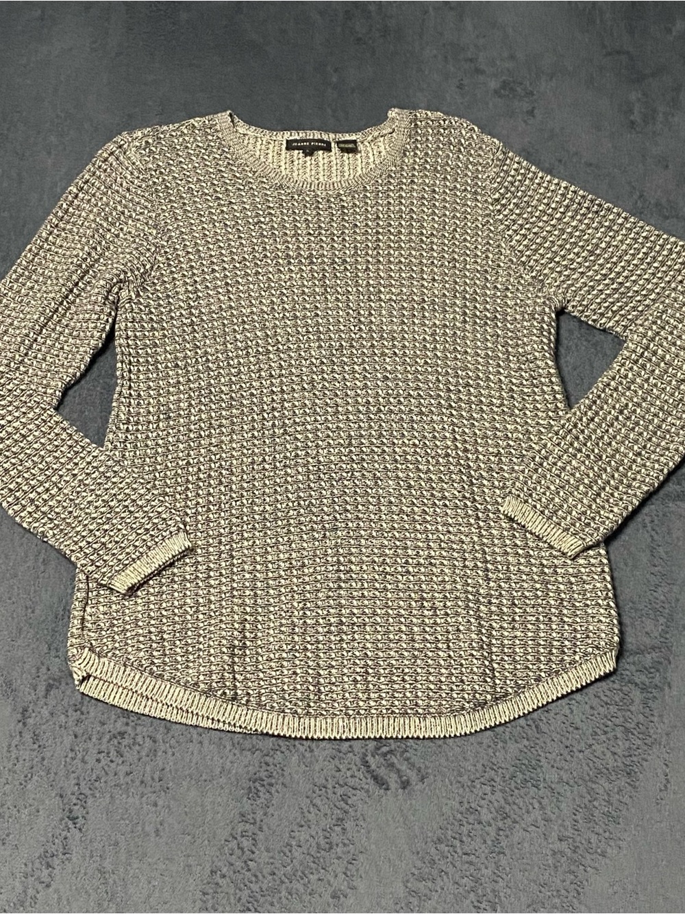 Jeanne Pierre Cotton Sweater Womens L Gray White Crew Neck Cozy Knit Tunic